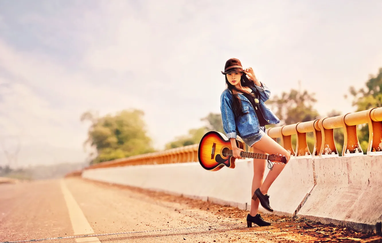 Photo wallpaper girl, music, guitar