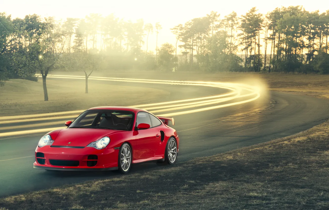 Photo wallpaper 911, Porsche, red, GT2, front, 996