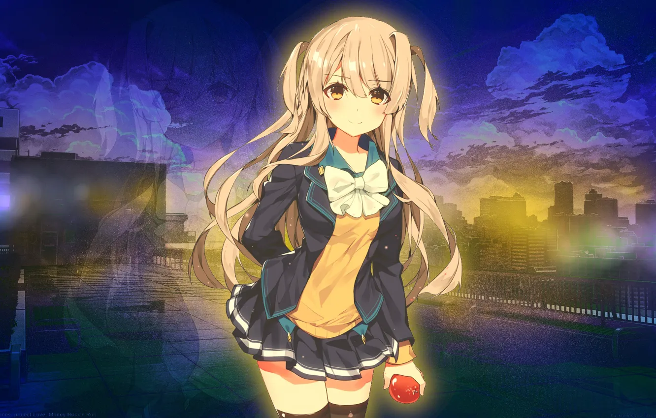 Photo wallpaper girl, apples, school uniform