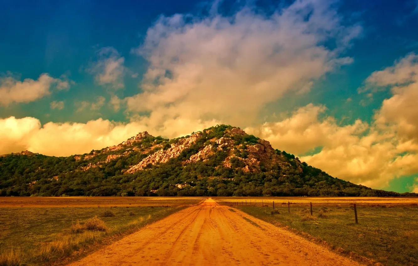 Photo wallpaper road, clouds, landscape, mountains