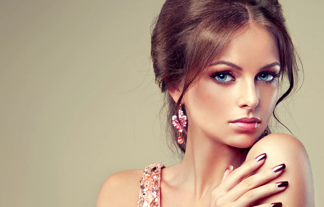 Photo wallpaper eyes, look, girl, smile, blue, makeup, manicure