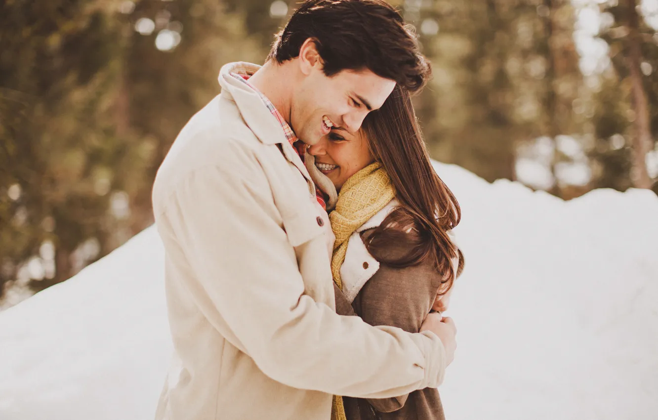 Photo wallpaper girl, joy, smile, guy, lovers, two