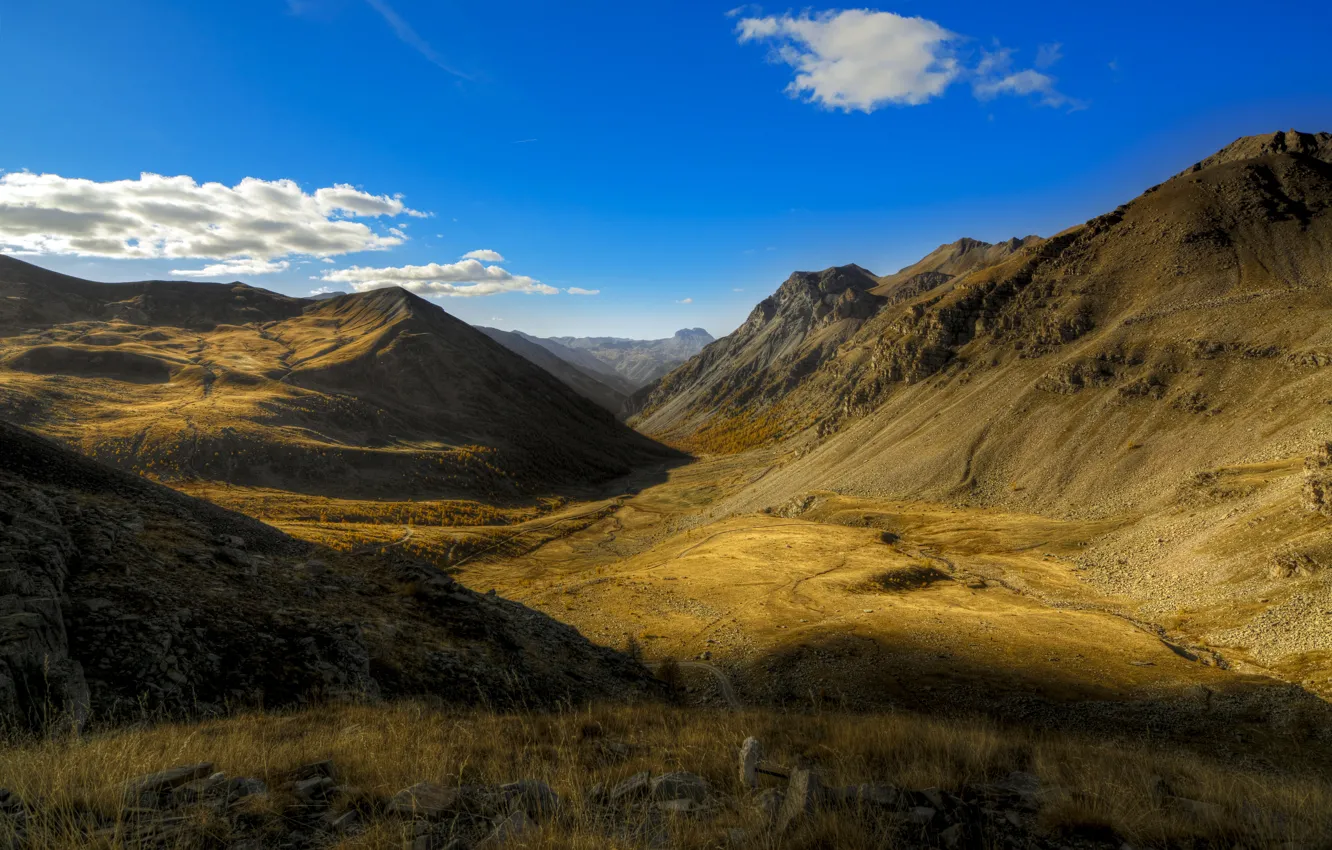 Photo wallpaper road, clouds, mountains, France, Alps, gorge