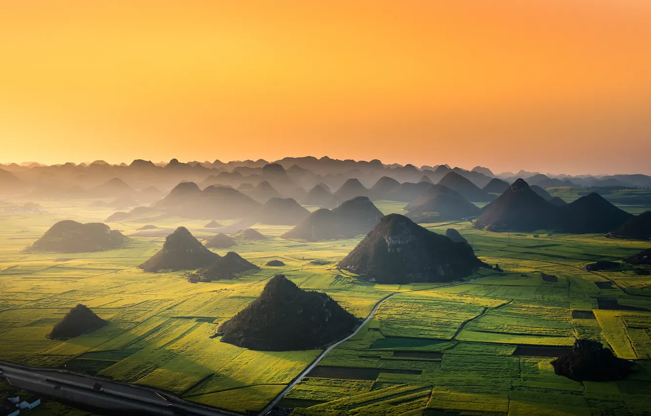 Photo wallpaper hills, China, valley.field