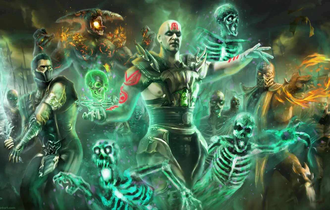 Photo wallpaper undead, army, Scorpion, Sub-Zero, skeleton, necromancer, Mortal Kombat X, Quan Chi