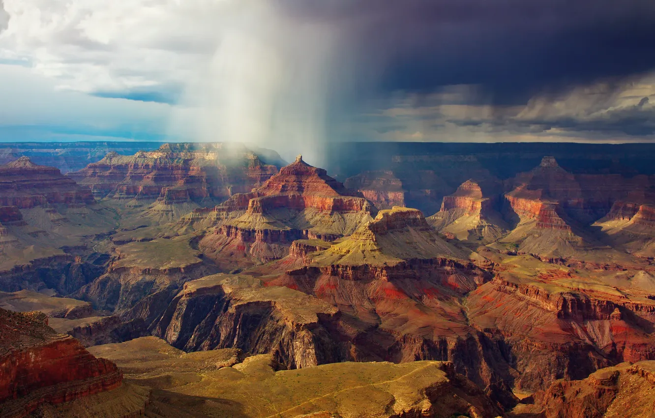 Photo wallpaper the sky, clouds, clouds, rain, rocks, USA, National Park Grand Canyon