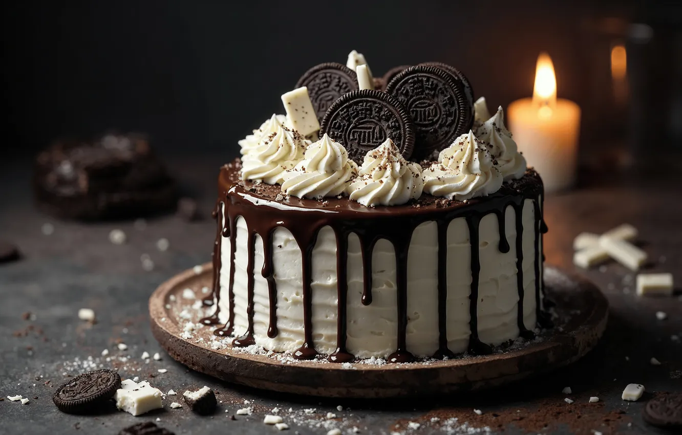 Photo wallpaper chocolate, candles, cake, dessert, decor