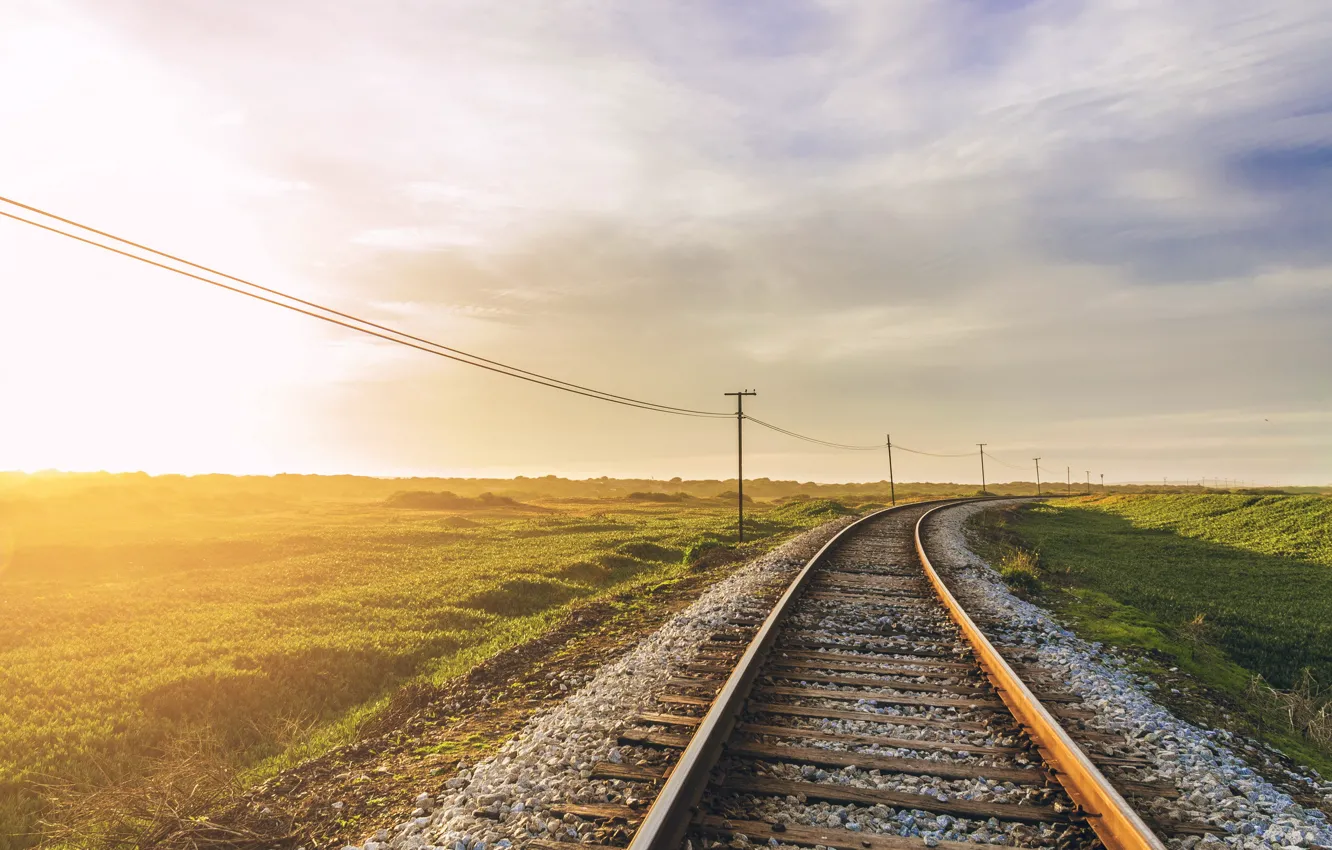 Photo wallpaper light, nature, background, morning, railroad