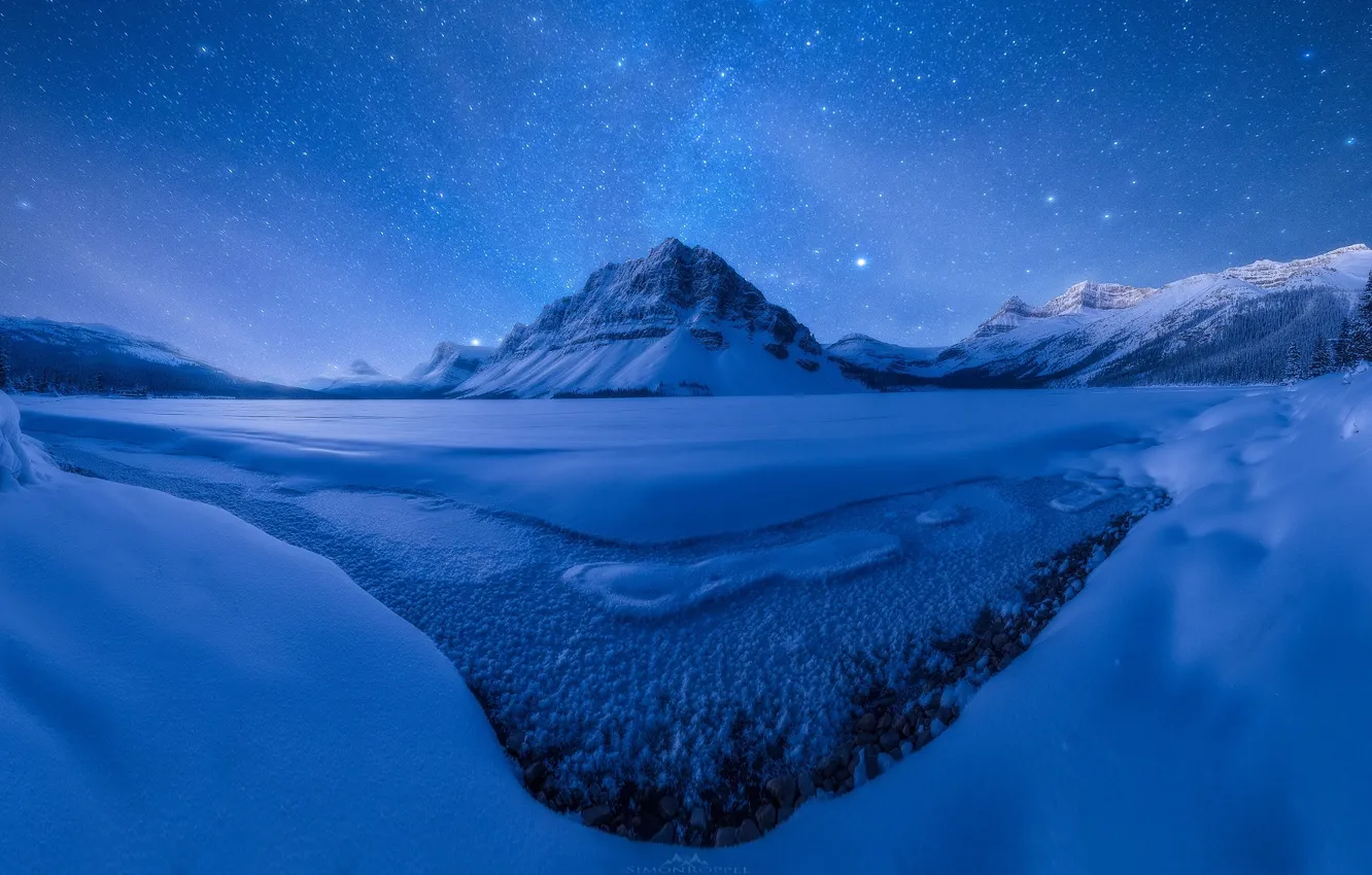 Photo wallpaper ice, winter, stars, snow, mountains, night, rzero