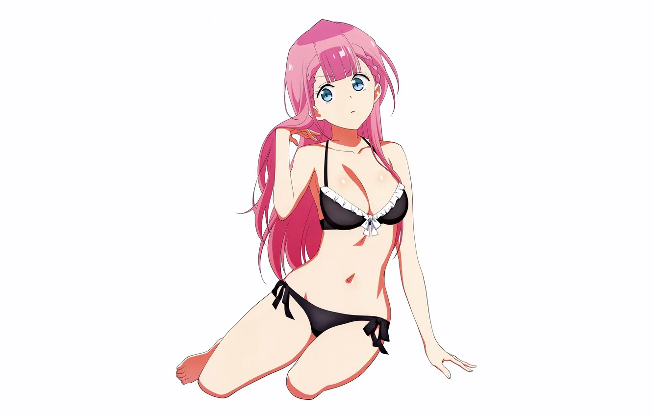 Photo wallpaper girl, sexy, cleavage, pink hair, long hair, legs, boobs, anime