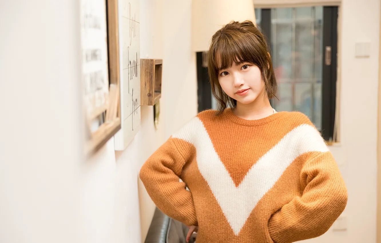 Photo wallpaper woman, beautiful, model, pretty, asian, japanese, sweater