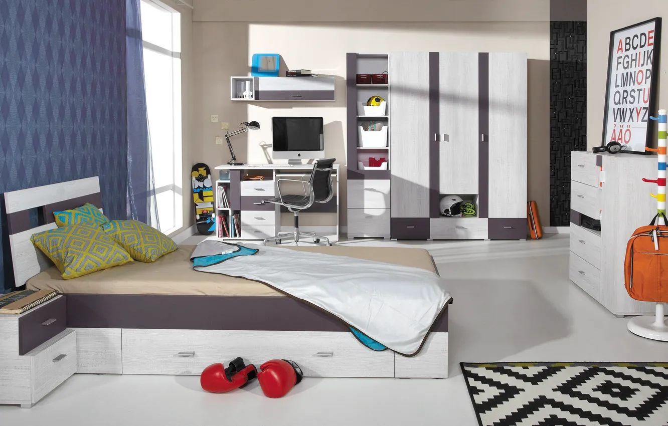 Photo wallpaper design, style, interior, bedroom, Desk, the room of the student