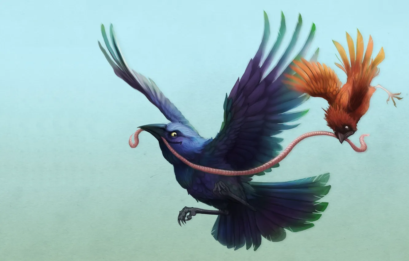 Photo wallpaper background, the situation, art, Sparrow, crows, children's