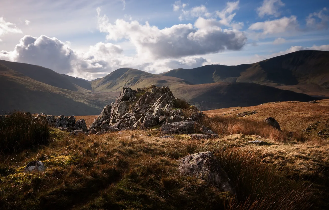Photo wallpaper autumn, the sky, clouds, mountains, Wales, Snowdonia