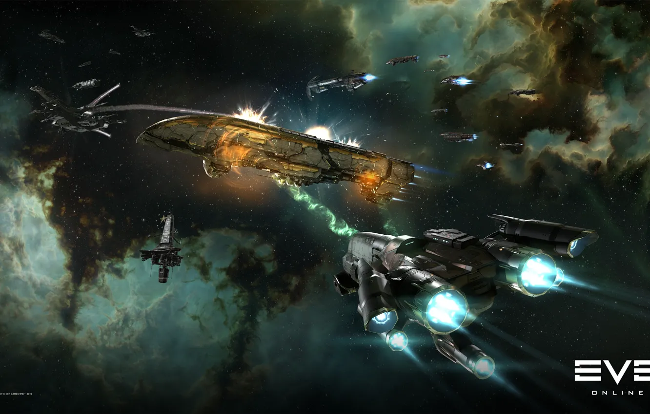 Photo wallpaper nebula, Space, space, battle, spaceship, eve online, battle, space ship