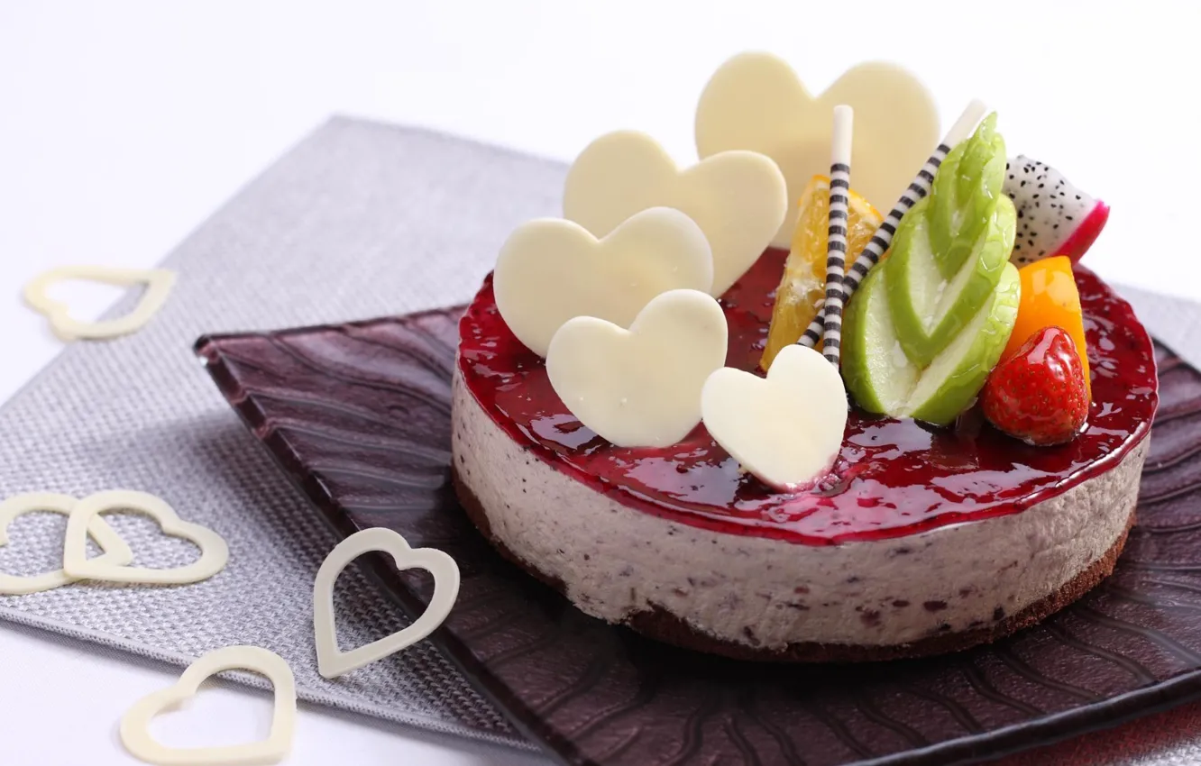 Photo wallpaper strawberry, cake, dessert, sweet, chocolate, mousse