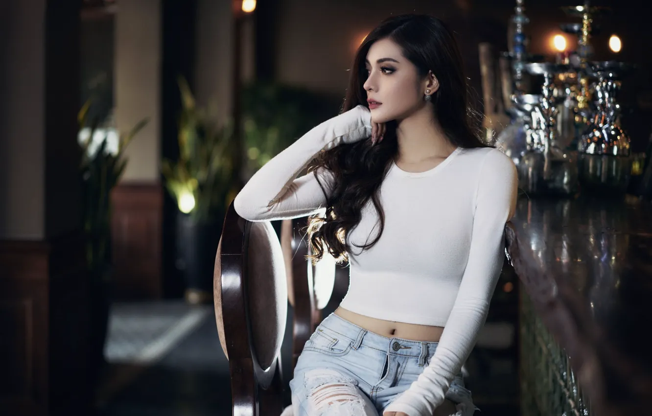 Photo wallpaper brunette, Asian, beautiful girl, charm