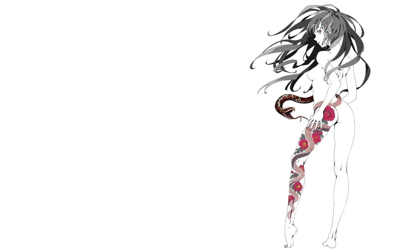 Photo wallpaper girl, pattern, snake, tattoo, art, white background, kansou hada