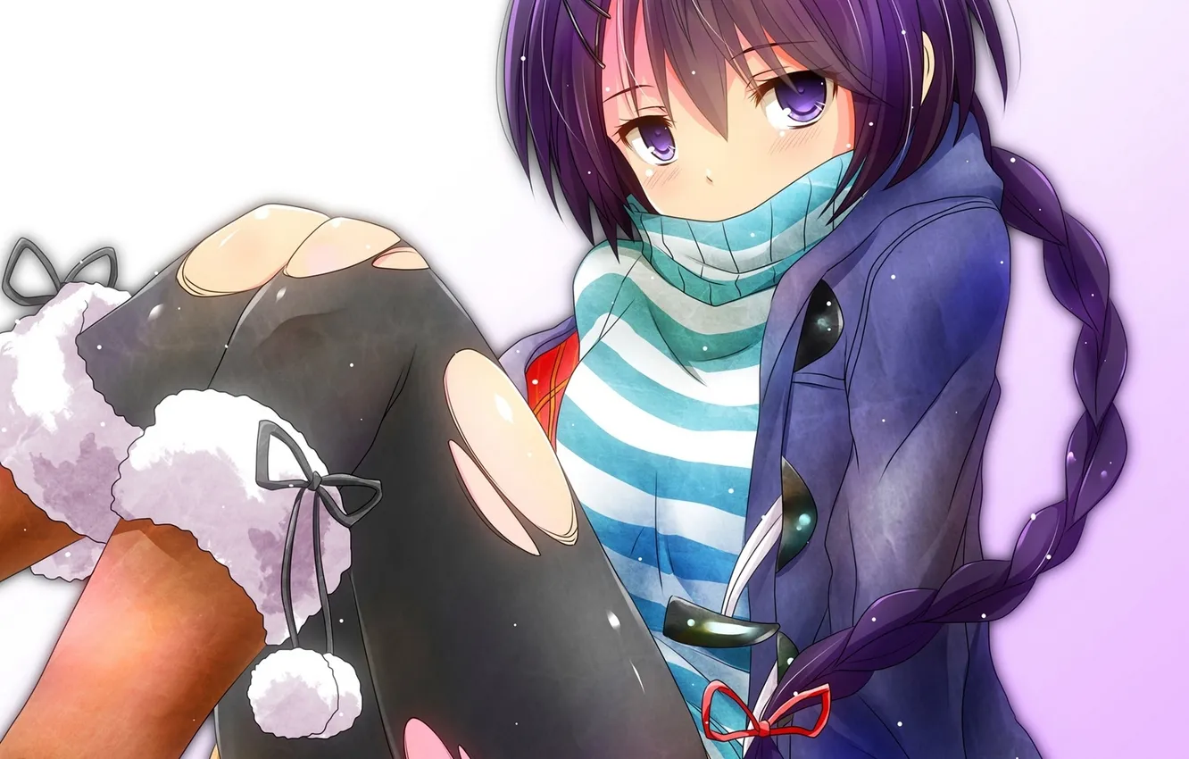 Photo wallpaper girl, anime, art, braids, tights, barrette, watarui