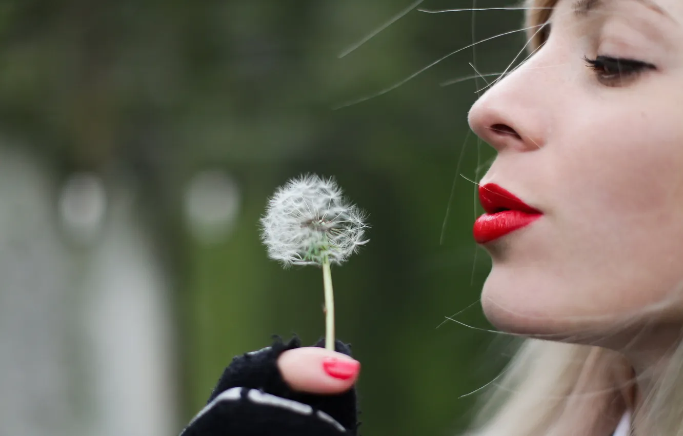 Photo wallpaper girl, dandelion, lips