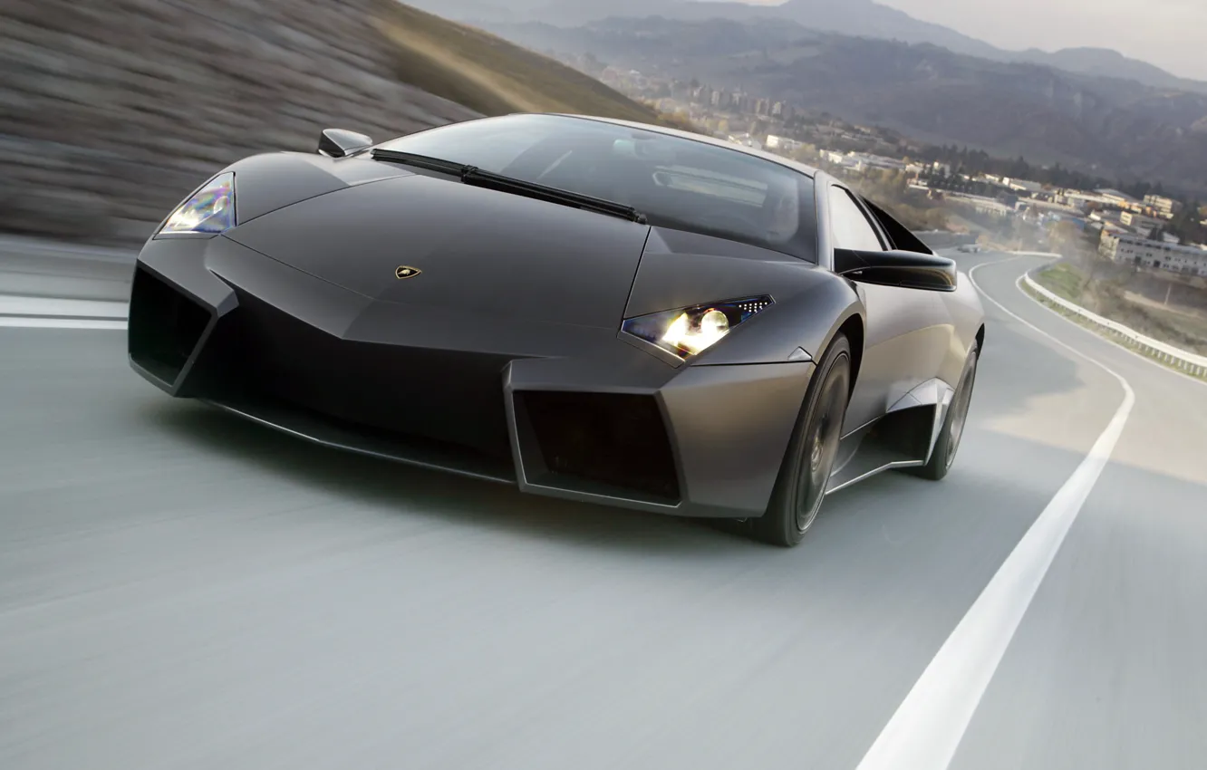 Photo wallpaper road, Lamborghini Reventon, the front, Lamborghini