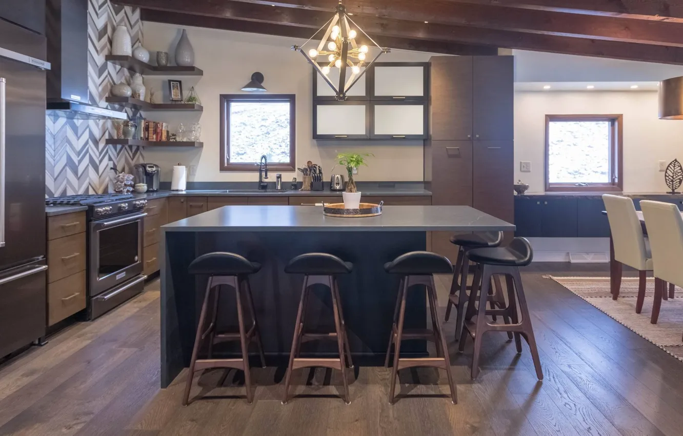 Photo wallpaper design, interior, kitchen, dining room, Mid-Century Modern, kitchen Caroline McCrea, by DB design and Uptown …