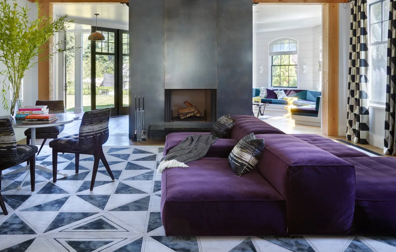 Photo wallpaper interior, fireplace, living room, dining room, Modern Shingle Style