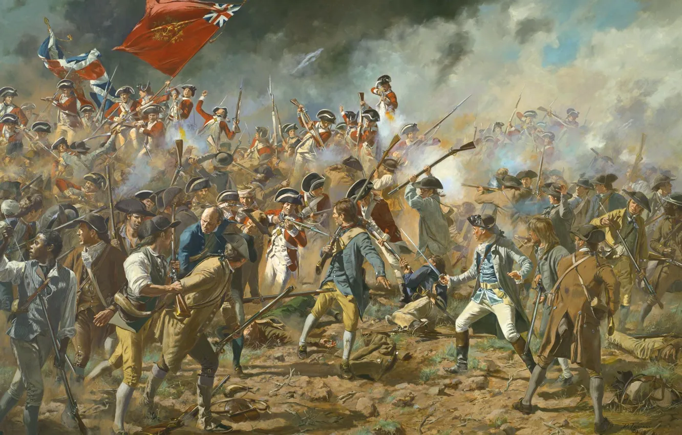 Photo wallpaper art, battle, Mort Kunstler, The war for the Independence of the United States
