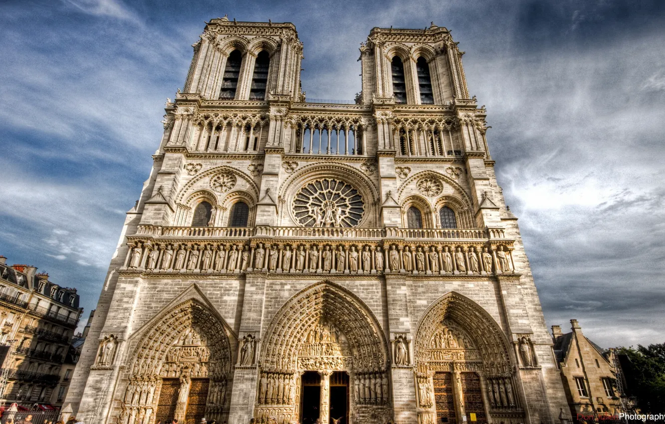 Photo wallpaper the sky, clouds, Notre Dame Cathedral