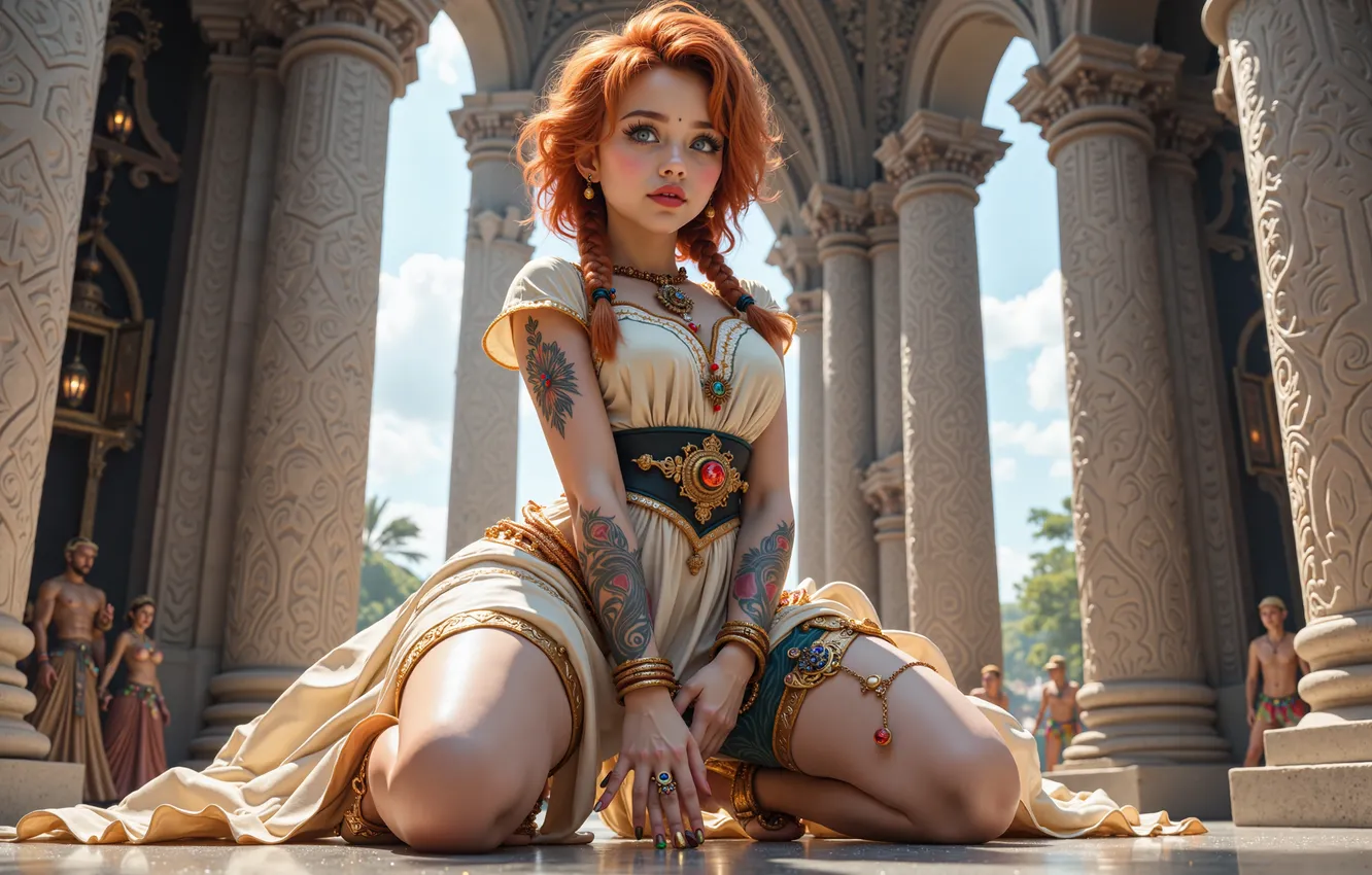 Photo wallpaper women, redhead, AI Art