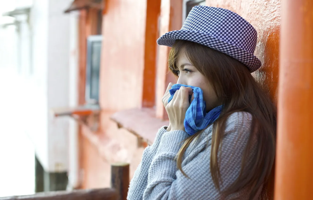 Photo wallpaper girl, background, hat