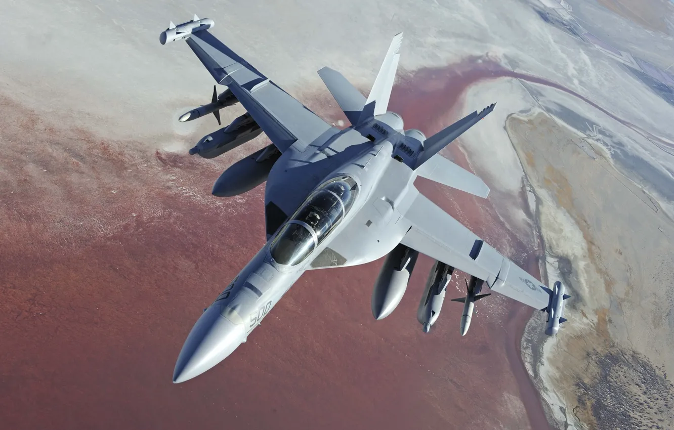 Photo wallpaper landscape, height, the plane, Boeing, pilots, deck, EA-18G Growler, US NAVY