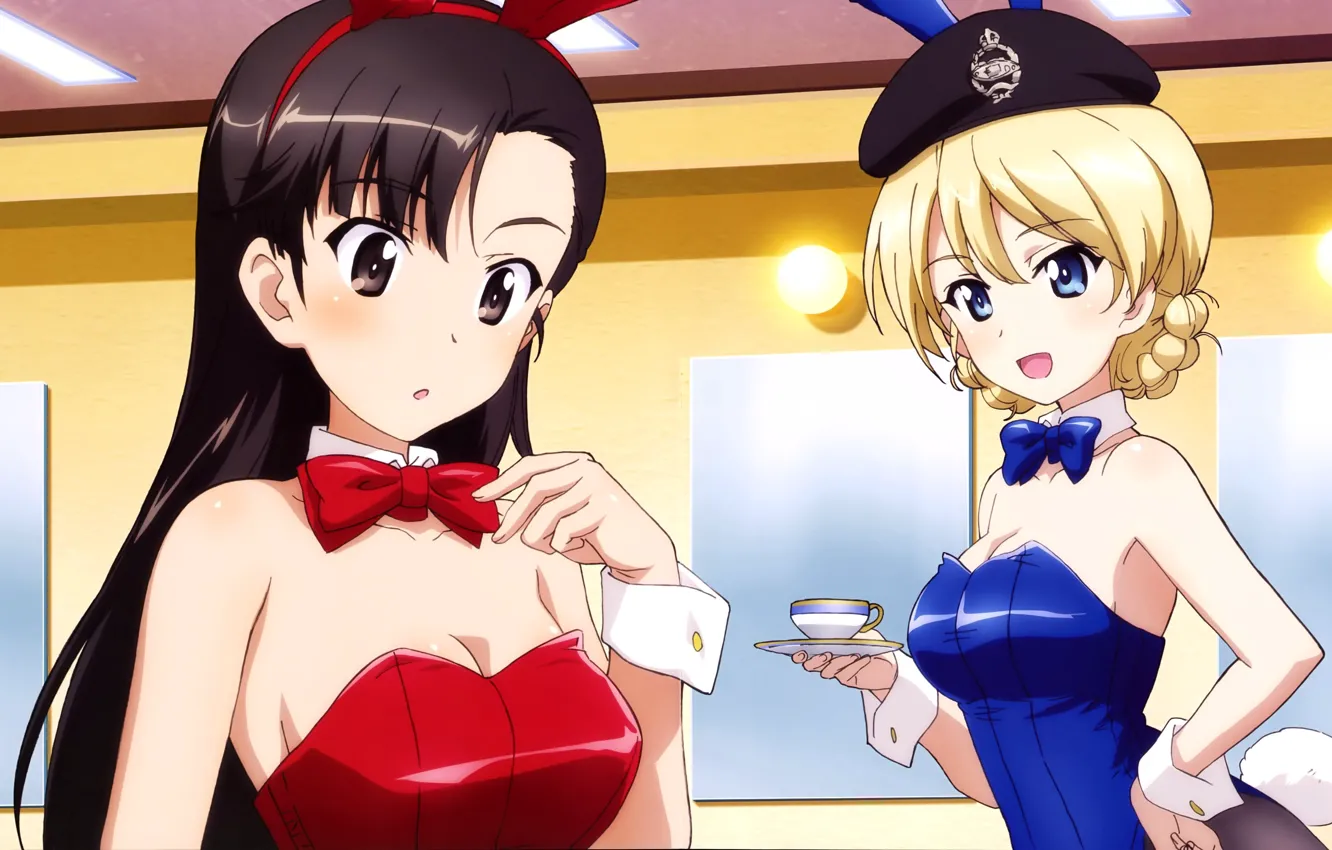 Photo wallpaper kawaii, red, blue, anime, asian, oriental, asiatic, oppai