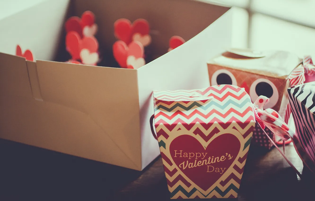 Photo wallpaper holiday, box, heart, gifts, heart, Valentine's day, Valentine's day
