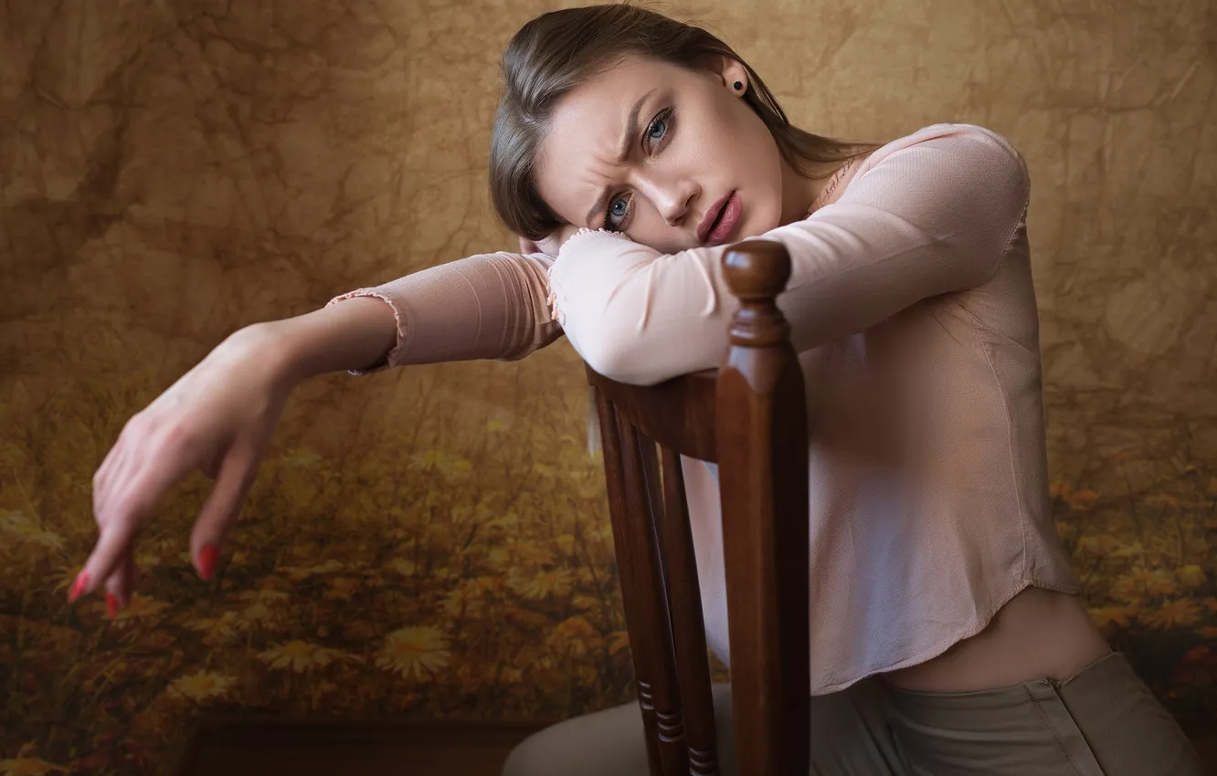 Photo wallpaper look, girl, pose, model, portrait, makeup, hairstyle, blouse