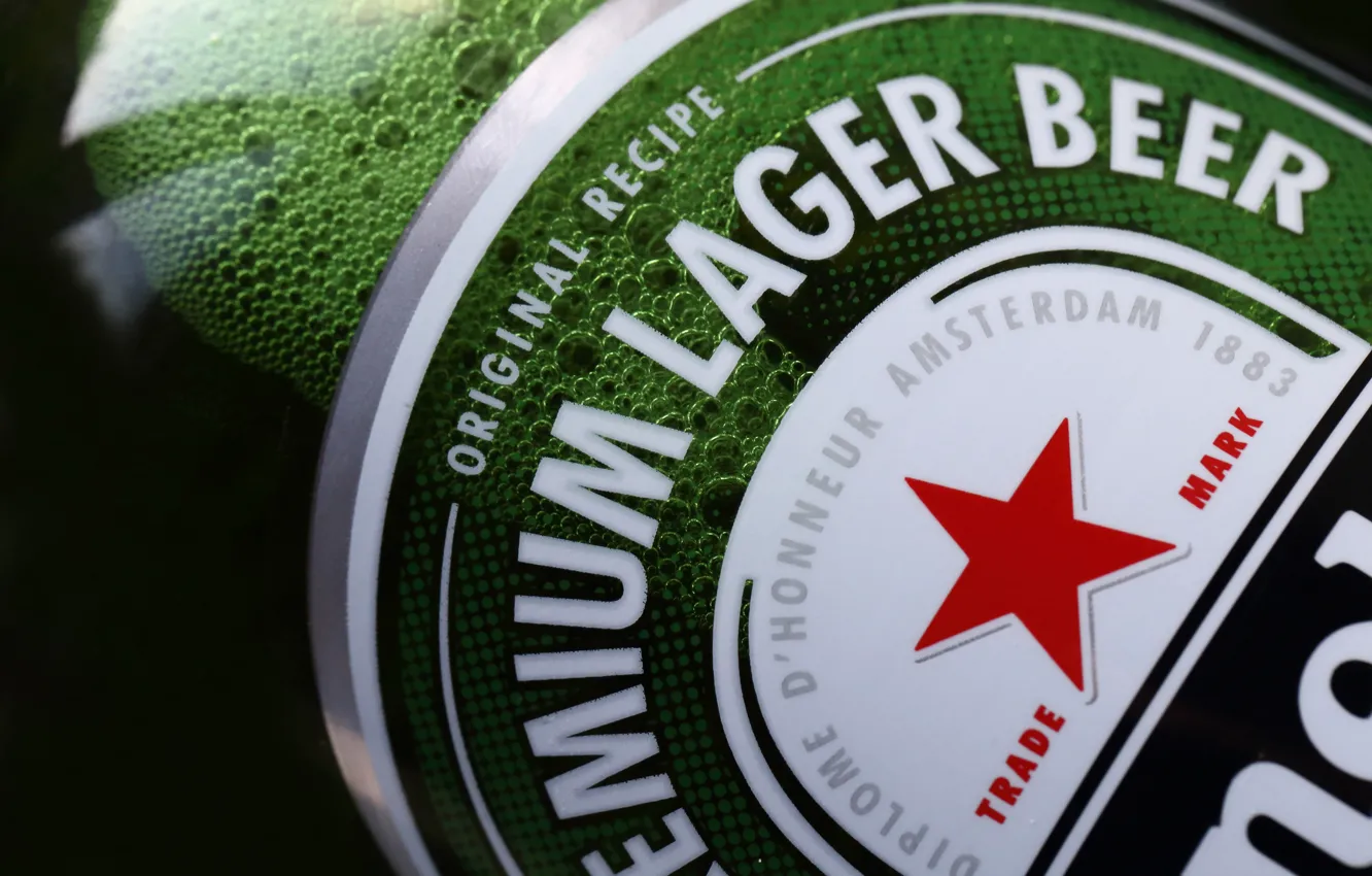 Photo wallpaper stars, macro, bottle, beer, heineken, label