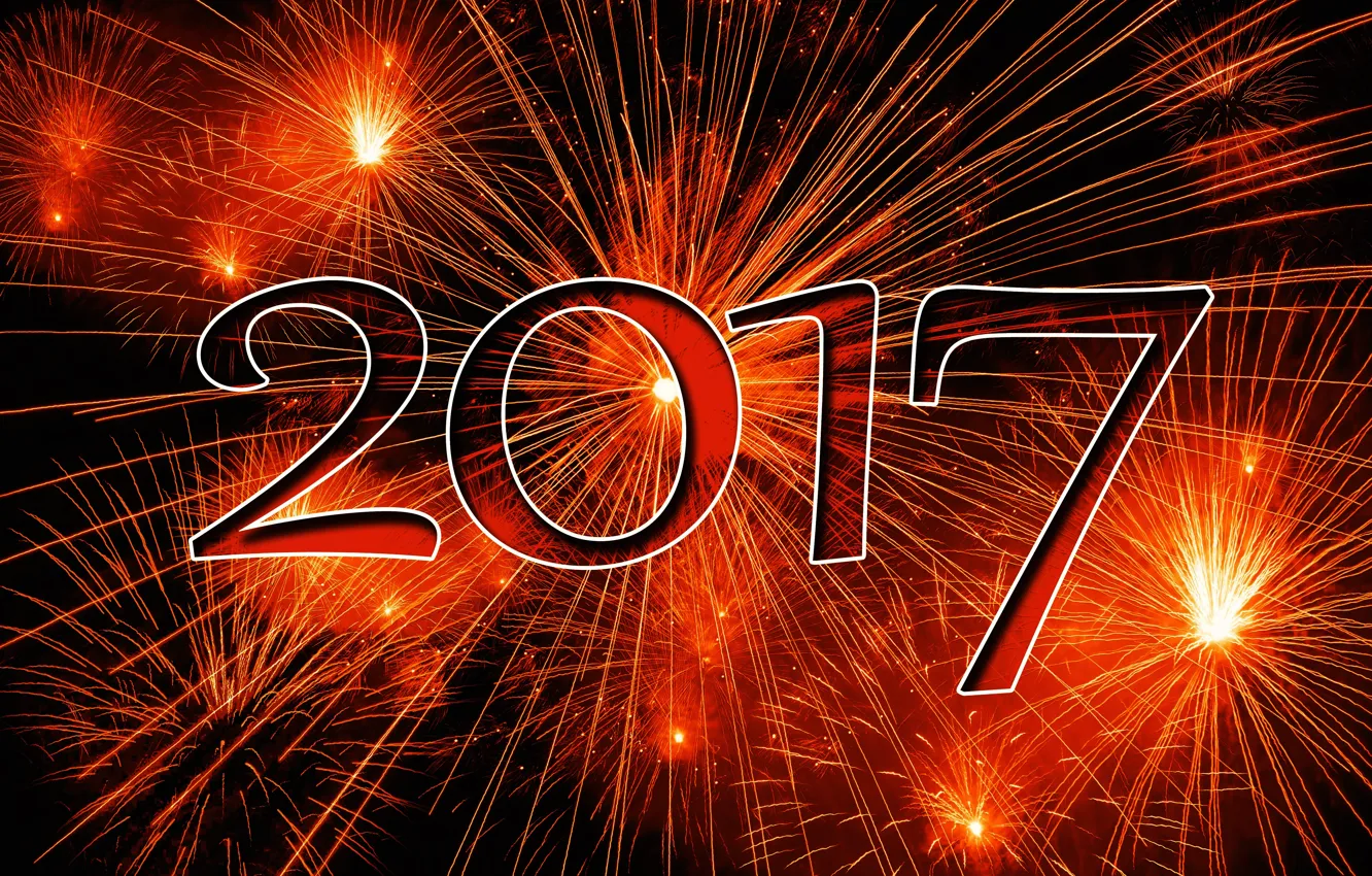Photo wallpaper New Year, Salute, Black Background, fireworks, 2017