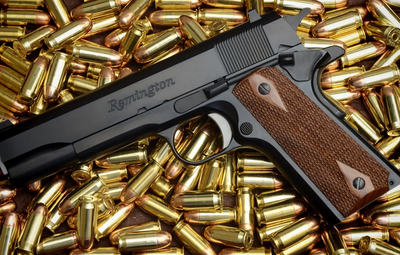 Photo wallpaper gun, cartridges, a lot, Remington, colt 1911 R1