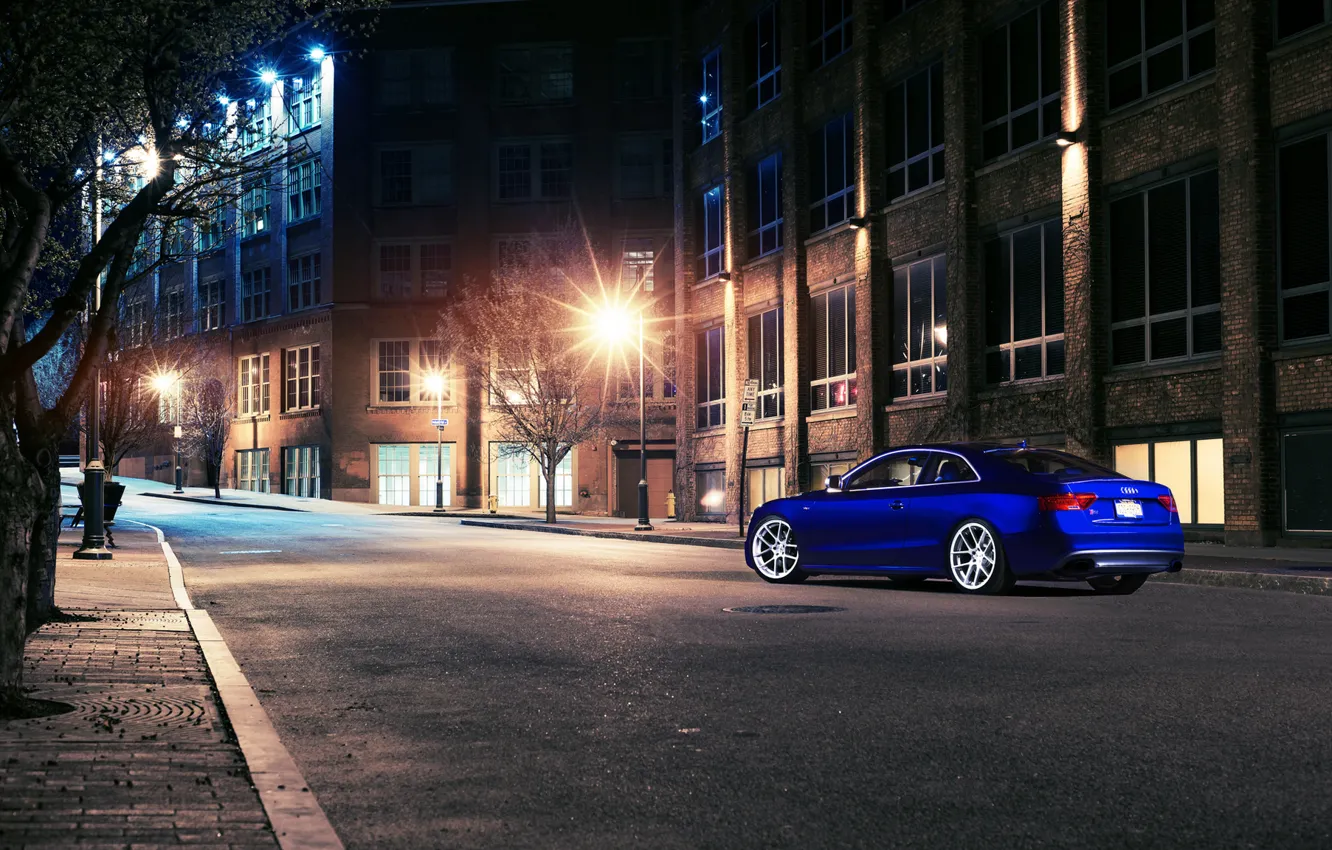 Photo wallpaper night, blue, the city, Audi, Audi, blue, coupe