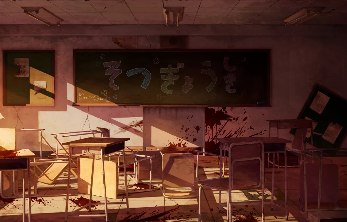 Photo wallpaper blood, Board, anime, art, class, desks, sakais3211
