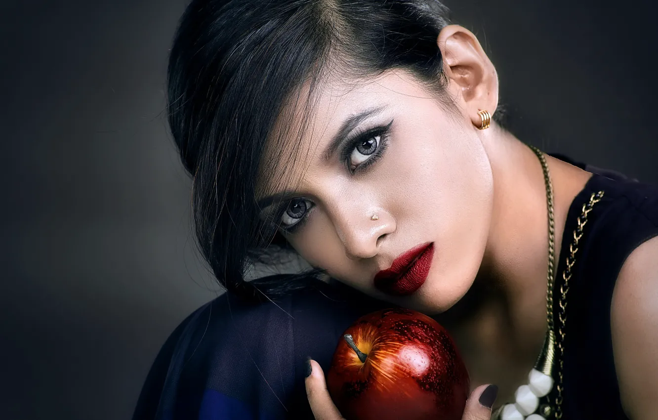 Photo wallpaper girl, apples, portrait, edit