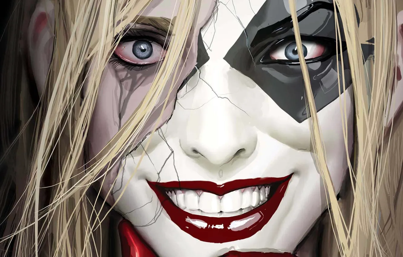 Photo wallpaper girl, fantasy, blue eyes, face, blonde, artwork, mask, Comics