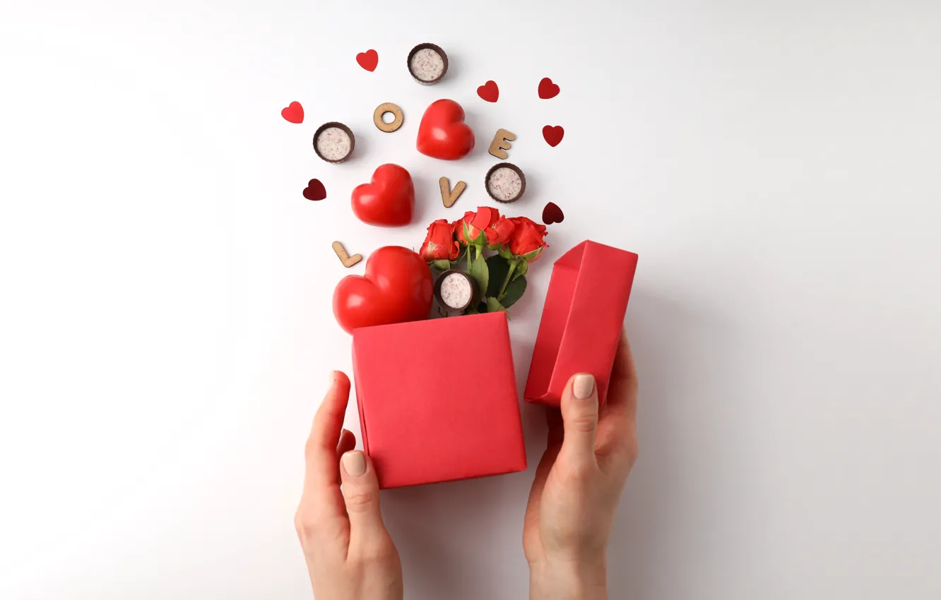 Photo wallpaper love, romance, heart, chocolate, hearts, red, love, Valentine's day