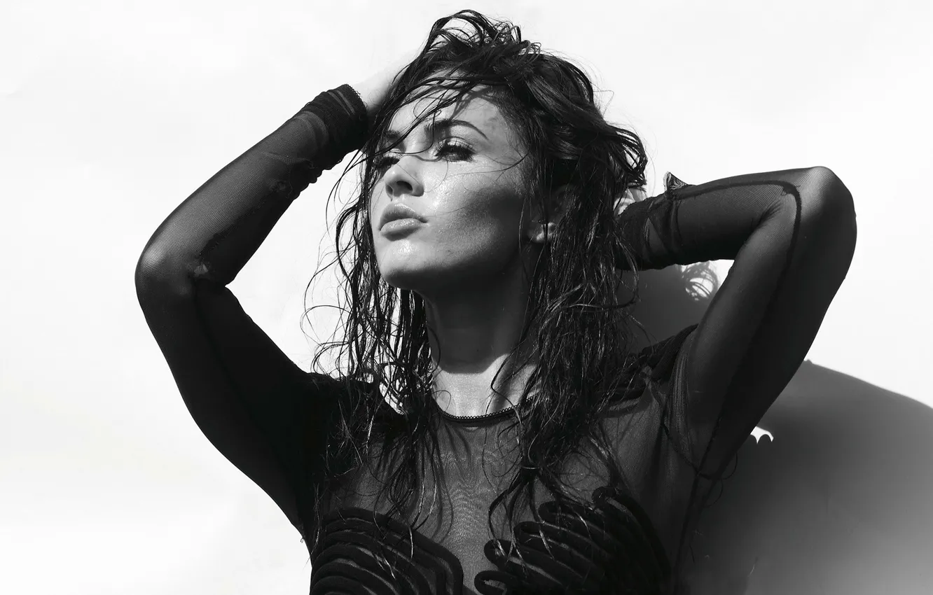 Photo wallpaper Megan Fox, Megan Fox, actress, brunette, black and white, posing
