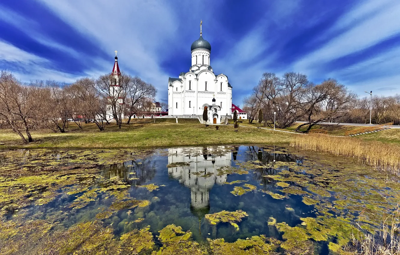 Photo wallpaper trees, nature, Belarus, Minsk, The Holy Virgin Church, Of The Republic Of Belarus
