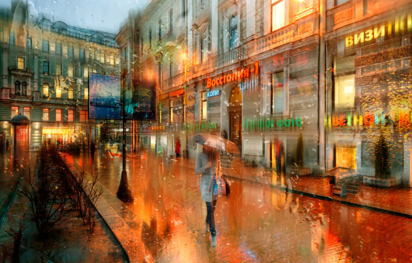 Photo wallpaper drops, rain, Saint Petersburg