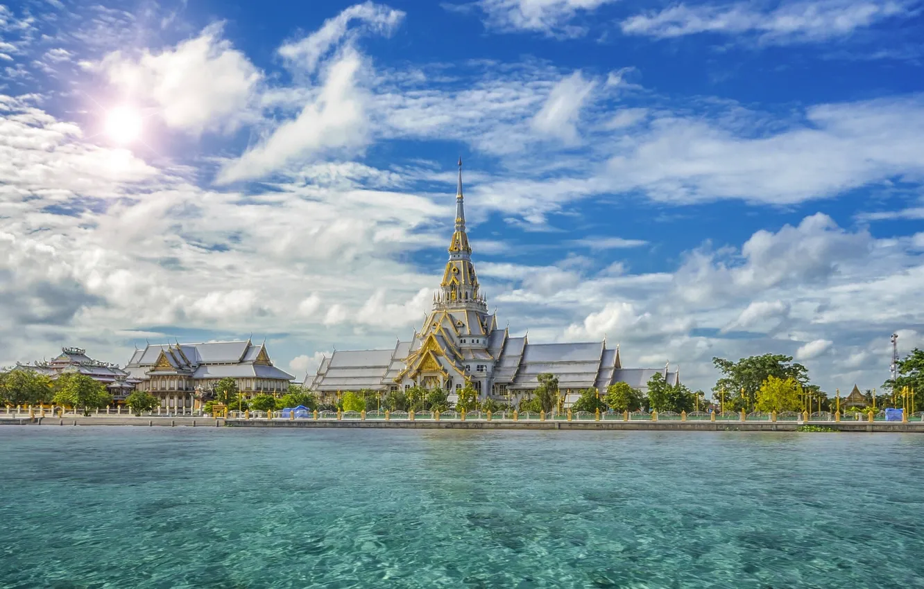 Photo wallpaper water, temple, Thailand, Thailand, promenade, Chachoengsao Province, Sothorn Temple