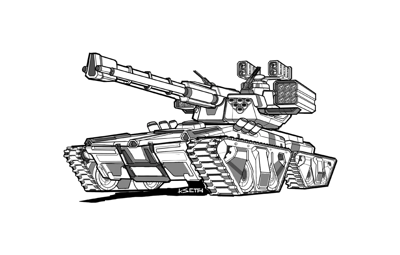 Photo wallpaper tank, futuristic, heavy weapons