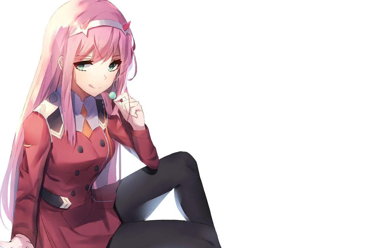 Photo wallpaper girl, candy, sitting, 002, Darling In The Frankxx, Cute in France, Zero Two