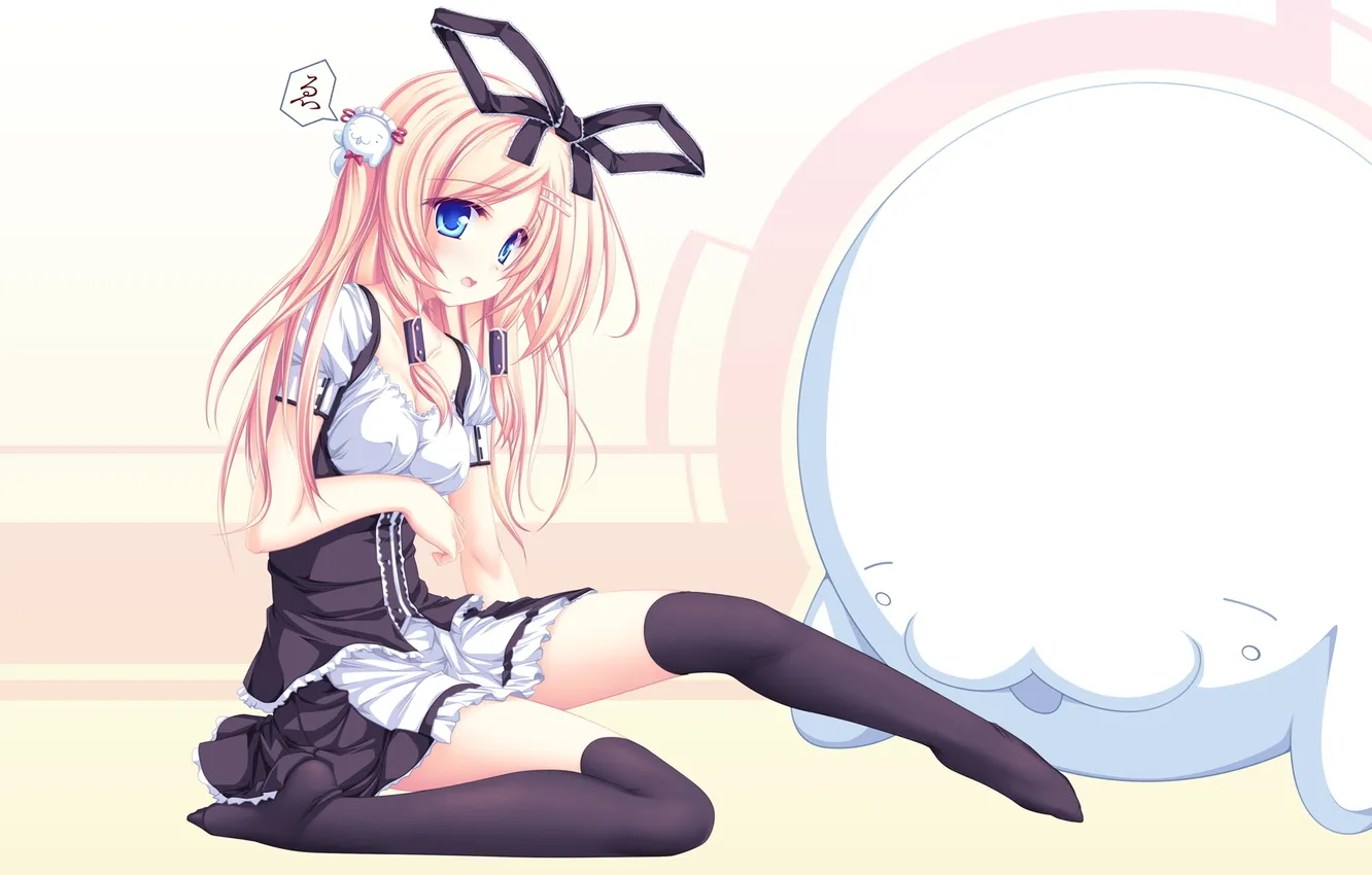 Photo wallpaper look, girl, being, outfit, tights, bow